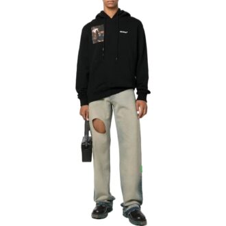 Off-White Men’ s FW22 Character Printing Hooded Long Sleeves Loose Fit Black Off-White Men’ s FW22 Character Printing Hooded Long Sleeves Loose Fit Black
