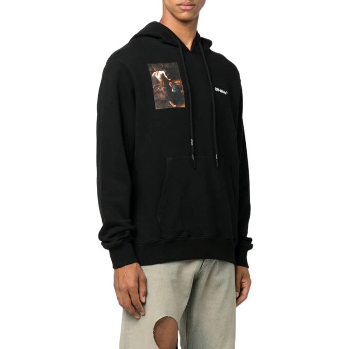 Off-White Men’ s FW22 Character Printing Hooded Long Sleeves Loose Fit Black