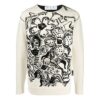Off-White Men’ s FW22 Flowers Pattern Jacquard Round Neck Pullover Knit Wool Sweater Version White
