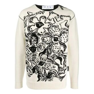 Off-White Men’ s FW22 Flowers Pattern Jacquard Round Neck Pullover Knit Wool Sweater Version White Off-White Men’ s FW22 Flowers Pattern Jacquard Round Neck Pullover Knit Wool Sweater Version White