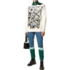 Off-White Men’ s FW22 Flowers Pattern Jacquard Round Neck Pullover Knit Wool Sweater Version White