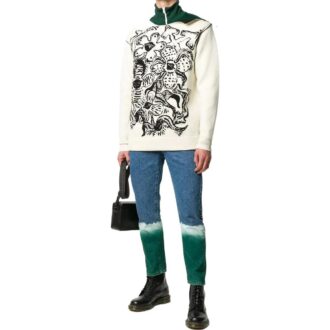 Off-White Men’ s FW22 Flowers Pattern Jacquard Round Neck Pullover Knit Wool Sweater Version White Off-White Men’ s FW22 Flowers Pattern Jacquard Round Neck Pullover Knit Wool Sweater Version White