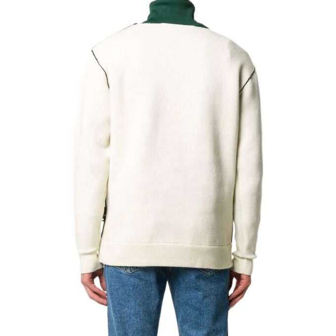 Off-White Men’ s FW22 Flowers Pattern Jacquard Round Neck Pullover Knit Wool Sweater Version White