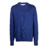 Off-White Men’ s FW22 Geometry Pattern Intarsia Knit Round Neck Long Sleeves Wool Sweater Blue