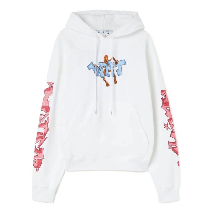 Off-White Men’ s FW22 Graffiti Loose Hooded Long Sleeves White
