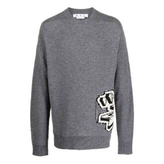 Off-White Men’ s FW22 Knit Long Sleeves Round Neck Wool Sweater Gray Off-White Men’ s FW22 Knit Long Sleeves Round Neck Wool Sweater Gray