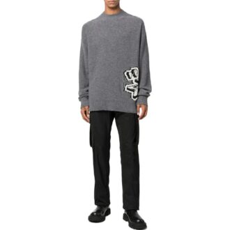 Off-White Men’ s FW22 Knit Long Sleeves Round Neck Wool Sweater Gray Off-White Men’ s FW22 Knit Long Sleeves Round Neck Wool Sweater Gray