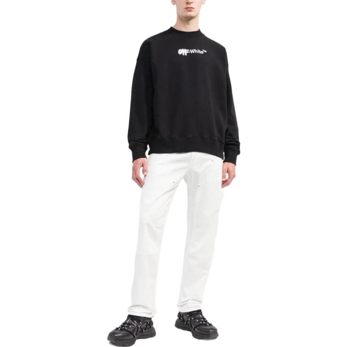 Off-White Men’ s FW22 Logo Embroidered Round Neck Long Sleeves Black