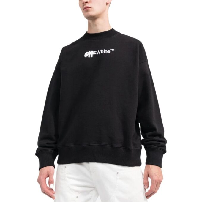 Off-White Men’ s FW22 Logo Embroidered Round Neck Long Sleeves Black