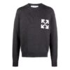 Off-White Men’ s FW22 Logo Intarsia Knit Round Neck Pullover Wool Sweater Loose Fit Black