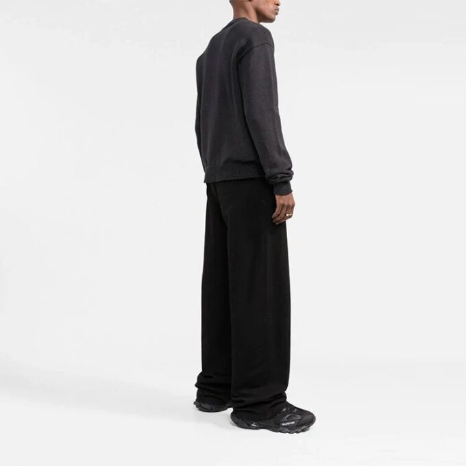 Off-White Men’ s FW22 Logo Intarsia Knit Round Neck Pullover Wool Sweater Loose Fit Black