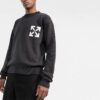 Off-White Men’ s FW22 Logo Intarsia Knit Round Neck Pullover Wool Sweater Loose Fit Black