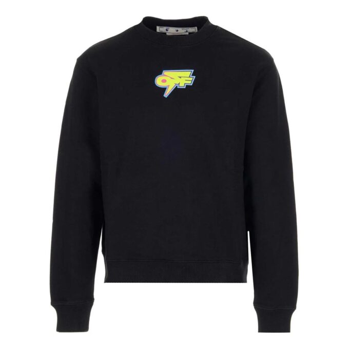 Off-White Men’ s FW22 Logo Printing Round Neck Hoodless Long Sleeves Black
