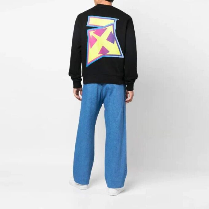 Off-White Men’ s FW22 Logo Printing Round Neck Hoodless Long Sleeves Black