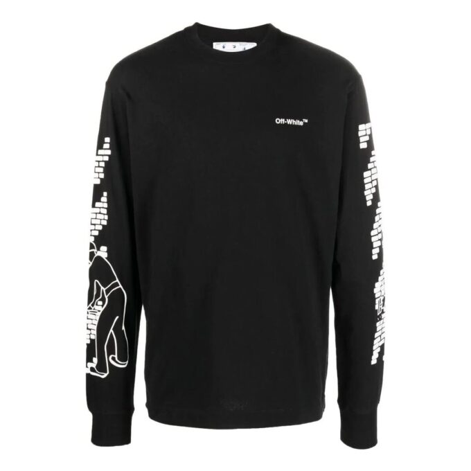 Off-White Men’ s FW22 Logo Printing Round Neck Long Sleeves Black T-Shirt