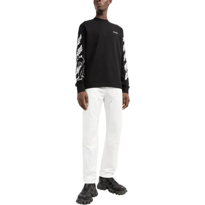 Off-White Men’ s FW22 Logo Printing Round Neck Long Sleeves Black T-Shirt