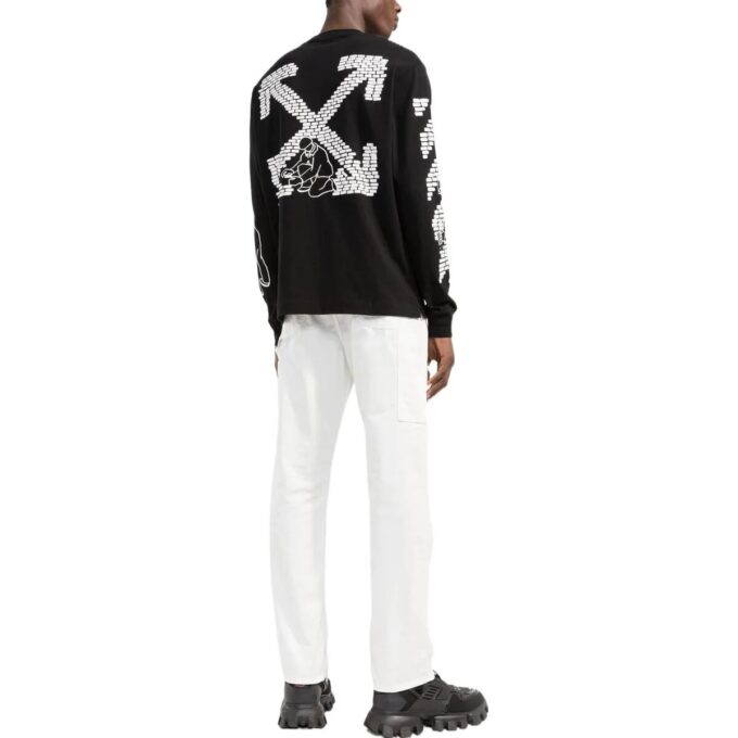 Off-White Men’ s FW22 Logo Printing Round Neck Long Sleeves Black T-Shirt