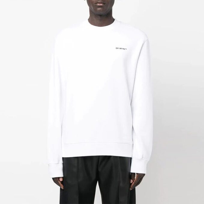 Off-White Men’ s FW22 Logo Printing Round Neck Long Sleeves Pullover Loose Fit White