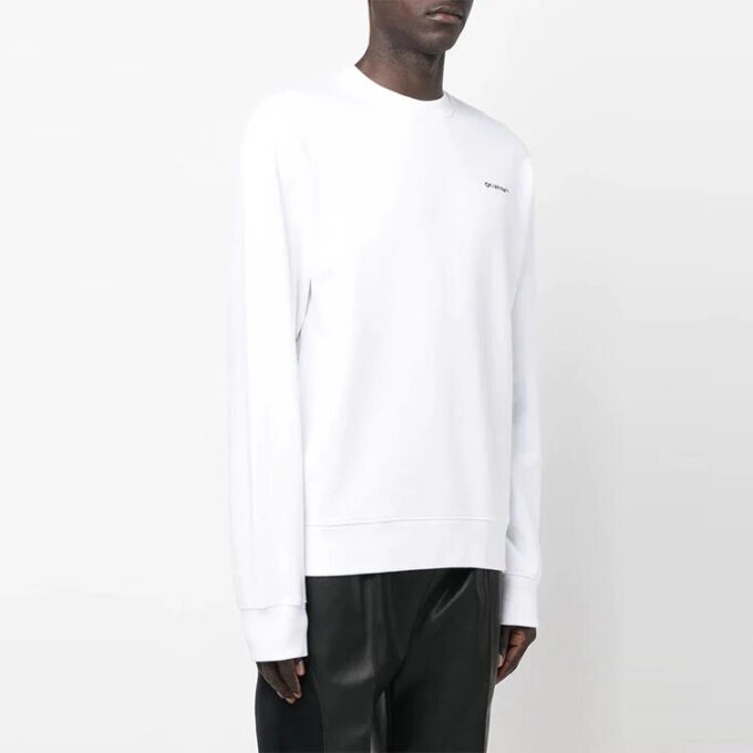 Off-White Men’ s FW22 Logo Printing Round Neck Long Sleeves Pullover Loose Fit White