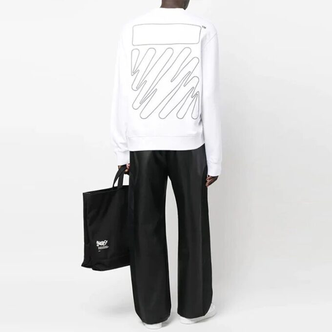 Off-White Men’ s FW22 Logo Printing Round Neck Long Sleeves Pullover Loose Fit White