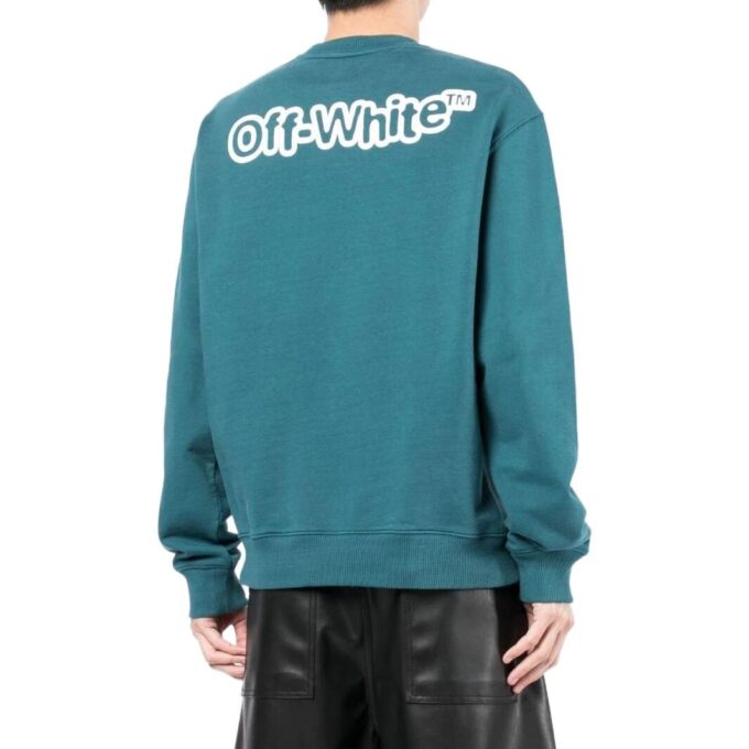 Off-White Men’ s FW22 Logo Printing Round Neck Long Sleeves Version Lake Blue