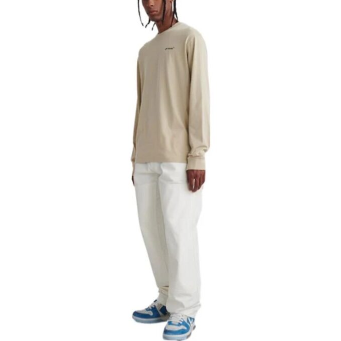 Off-White Men’ s FW22 Logo Printing Round Neck Pullover Long Sleeves Loose Fit Beige T-Shirt