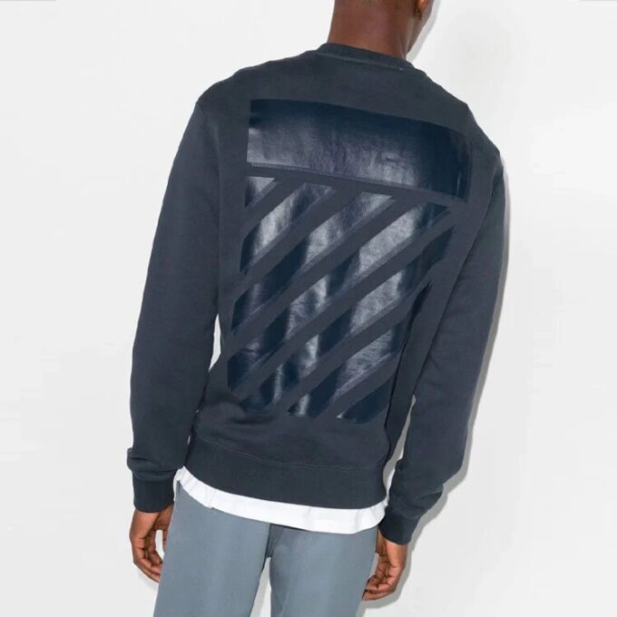 Off-White Men’ s FW22 Logo Printing Round Neck Pullover Navy Blue