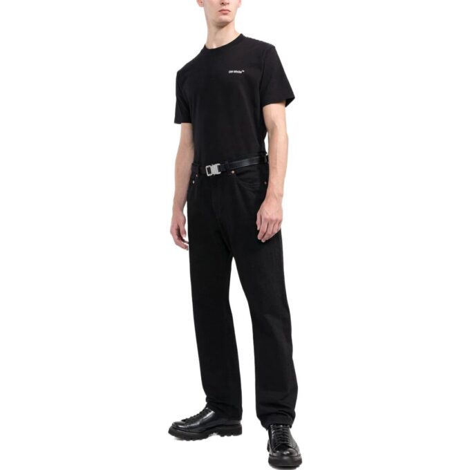 Off-White Men’ s FW22 Logo Printing Round Neck Pullover Short Sleeve Black T-Shirt