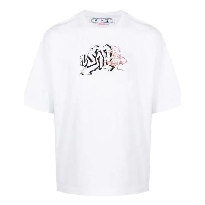 Off-White Men’ s FW22 Logo Printing Round Neck Pullover Short Sleeve Loose Fit White T-Shirt