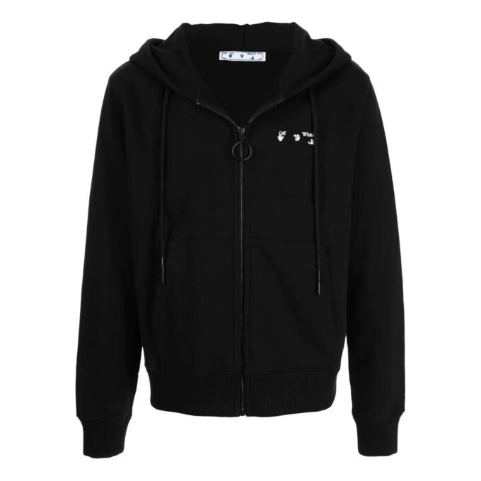 Off-White Men’ s FW22 Logo Printing Zipper Hooded Long Sleeves Version Black