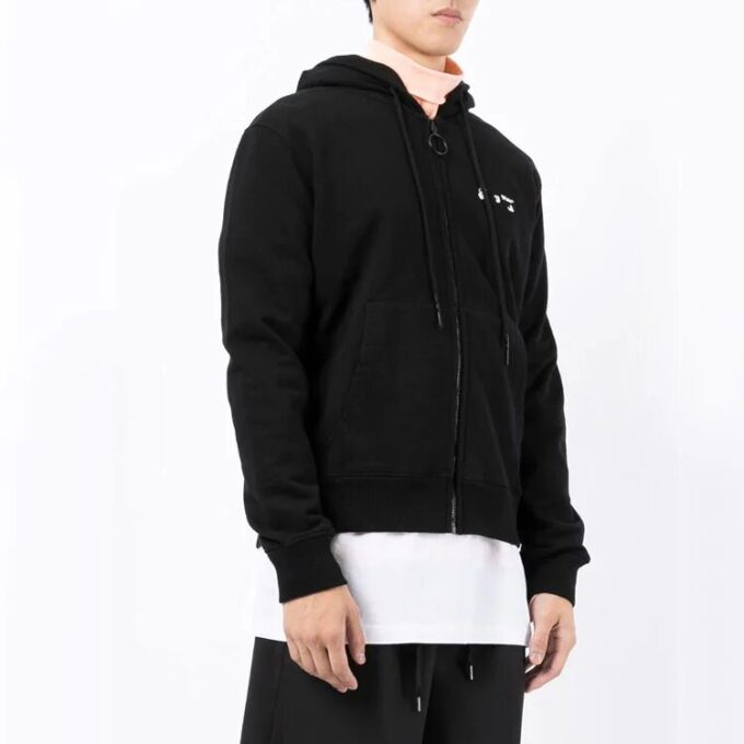 Off-White Men’ s FW22 Logo Printing Zipper Hooded Long Sleeves Version Black
