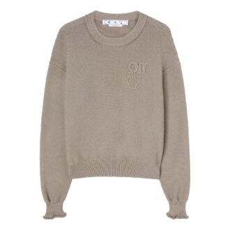 Off-White Men’ s FW22 Logo Round Neck Pullover Long Sleeves Wool Sweater Version Brown Off-White Men’ s FW22 Logo Round Neck Pullover Long Sleeves Wool Sweater Version Brown