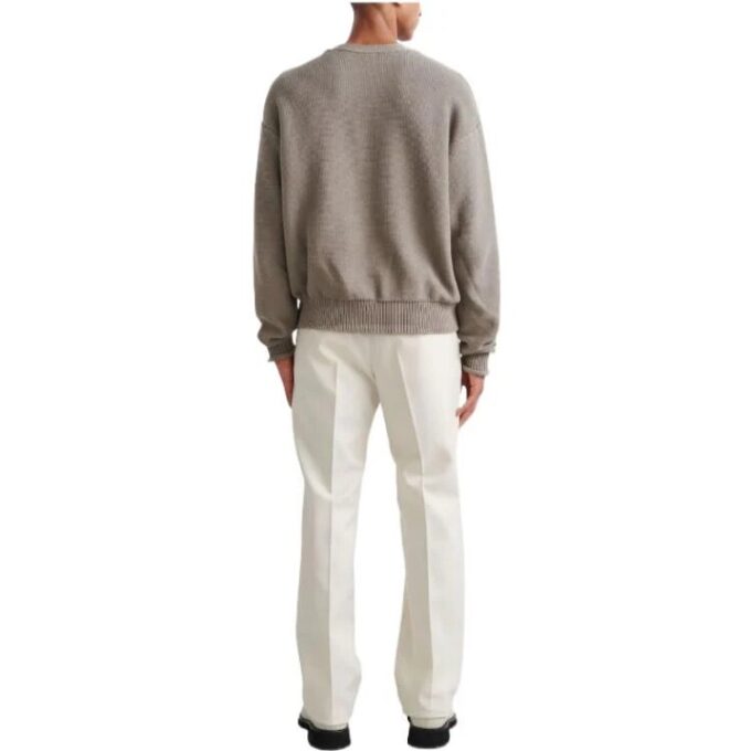 Off-White Men’ s FW22 Logo Round Neck Pullover Long Sleeves Wool Sweater Version Brown