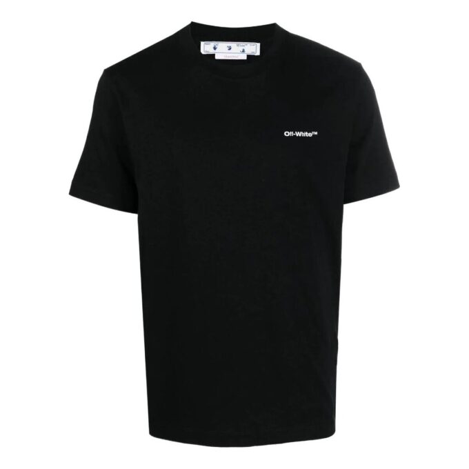 Off-White Men’ s FW22 Logo Stripe Round Neck Short Sleeve Black T-Shirt