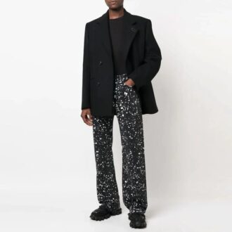 Off-White Men’ s FW22 Paint Splash Effect Straight Casual Pants/Trousers Version Black Off-White Men’ s FW22 Paint Splash Effect Straight Casual Pants/Trousers Version Black