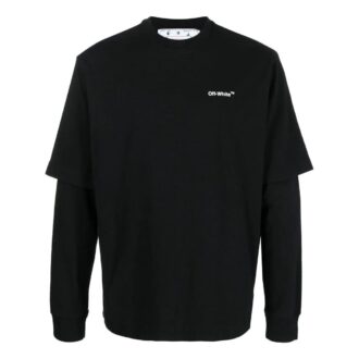 Off-White Men’ s FW22 Painting Printing Casual Long Sleeves Loose Fit Black T-Shirt