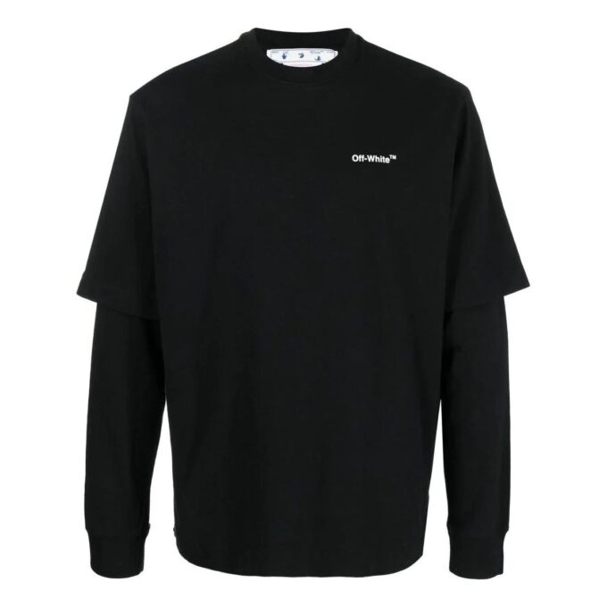 Off-White Men’ s FW22 Painting Printing Casual Long Sleeves Loose Fit Black T-Shirt