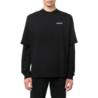 Off-White Men’ s FW22 Painting Printing Casual Long Sleeves Loose Fit Black T-Shirt