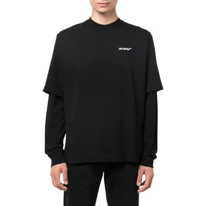 Off-White Men’ s FW22 Painting Printing Casual Long Sleeves Loose Fit Black T-Shirt