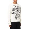 Off-White Men’ s FW22 Pattern Intarsia Knit Round Neck Long Sleeves Wool Sweater Loose Fit White