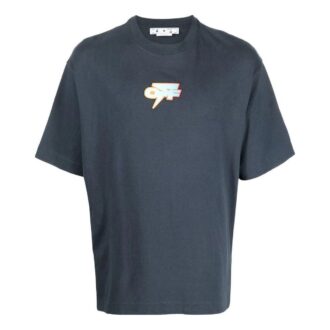 Off-White Men’ s FW22 Pattern Printing Round Neck Short Sleeve Loose Fit Navy Blue T-Shirt