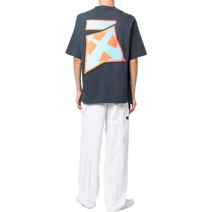 Off-White Men’ s FW22 Pattern Printing Round Neck Short Sleeve Loose Fit Navy Blue T-Shirt