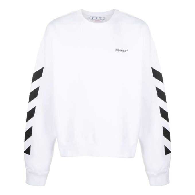 Off-White Men’ s FW22 Side Stripe Alphabet Printing Straight Round Neck Long Sleeves Autumn White