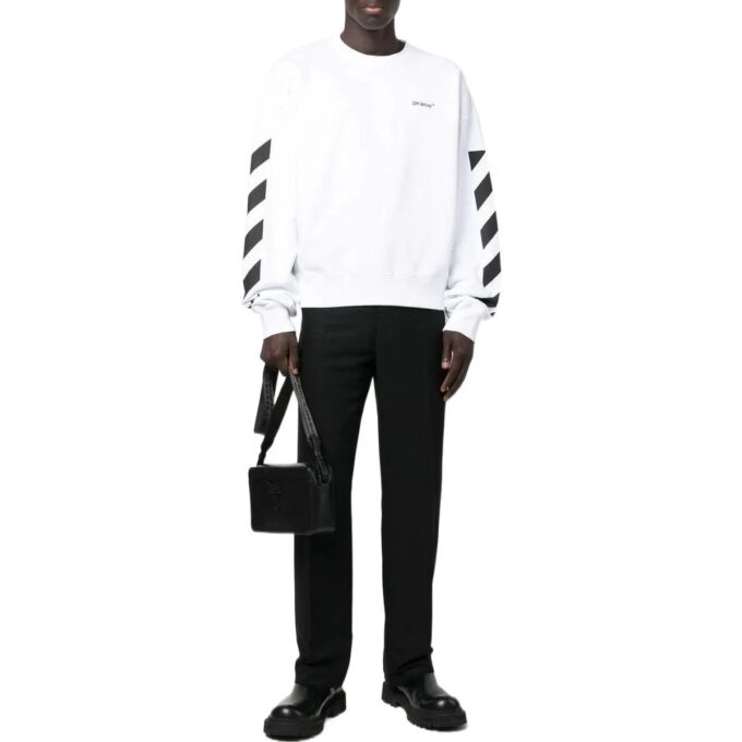 Off-White Men’ s FW22 Side Stripe Alphabet Printing Straight Round Neck Long Sleeves Autumn White