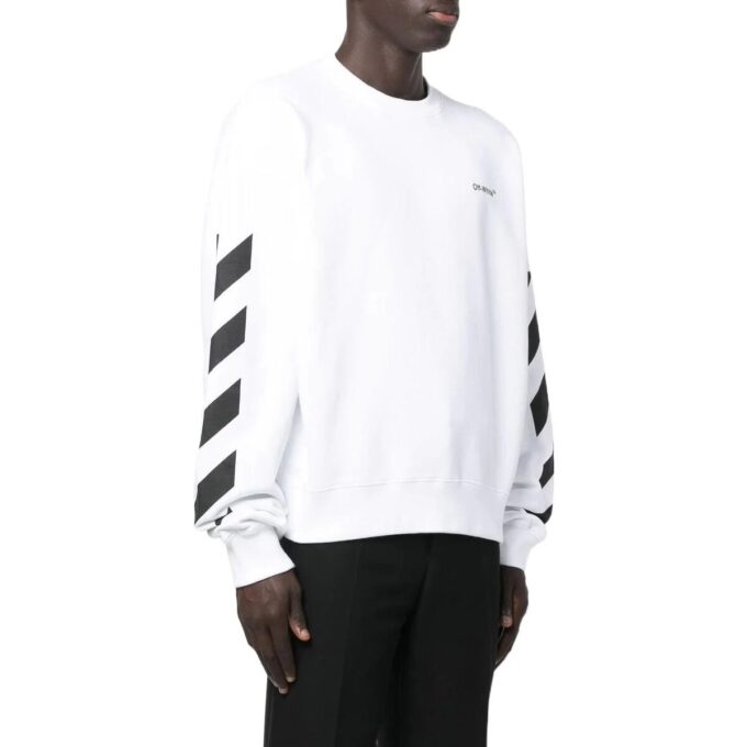 Off-White Men’ s FW22 Side Stripe Alphabet Printing Straight Round Neck Long Sleeves Autumn White