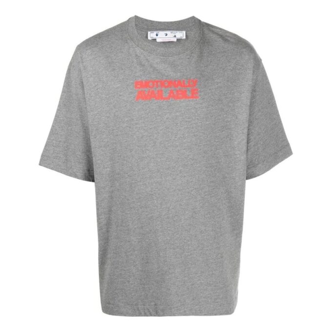 Off-White Men’ s FW22 Slogan Printing Round Neck Short Sleeve Ordinary Version Gray T-Shirt