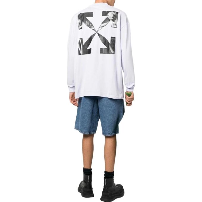 Off-White Men’ s FW22 Solid Color Arrow Pattern Logo Printing Round Neck White