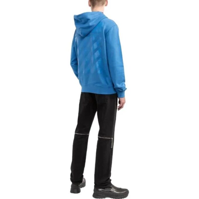 Off-White Men’ s FW22 Solid Color Back Stripe Printing Hooded Long Sleeves Version Blue