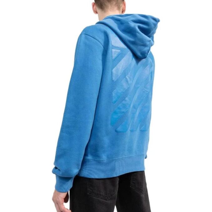 Off-White Men’ s FW22 Solid Color Back Stripe Printing Hooded Long Sleeves Version Blue