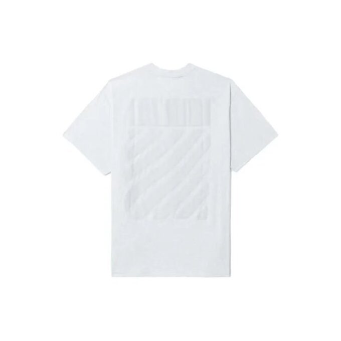 Off-White Men’ s FW22 Solid Color Back Stripe Printing Round Neck Short Sleeve White T-Shirt